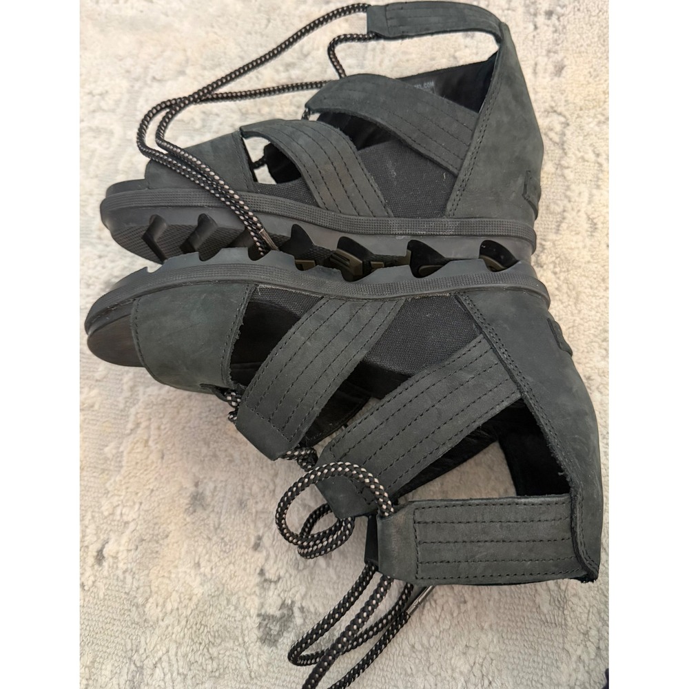 Sorel Lexie Wedge Sandal Black Nubuck Leather Lace Up NL3224-010 Womens 6.5